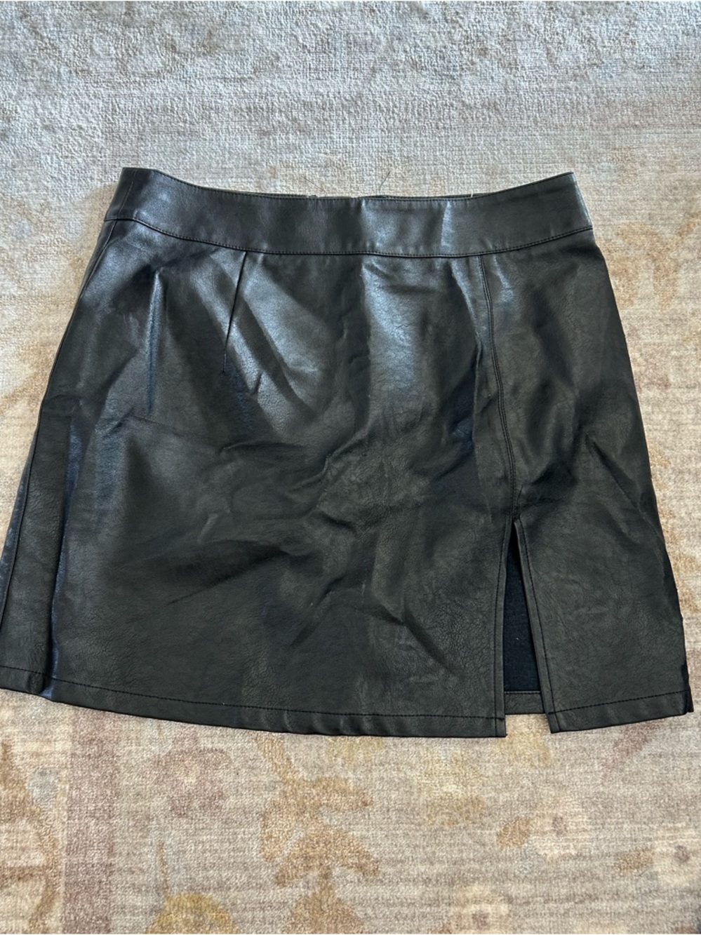 Lioness Black Faux Leather Mini Skirt with Front Slit